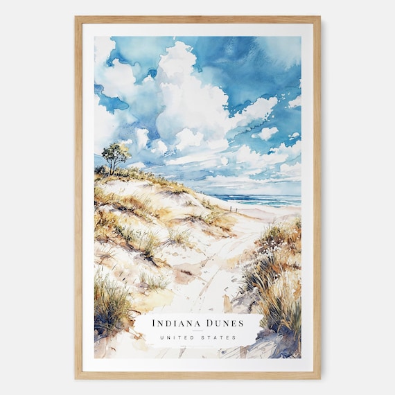 Indiana Dunes Beach Grass Lake Michigan Shoreline Watercolor Poster