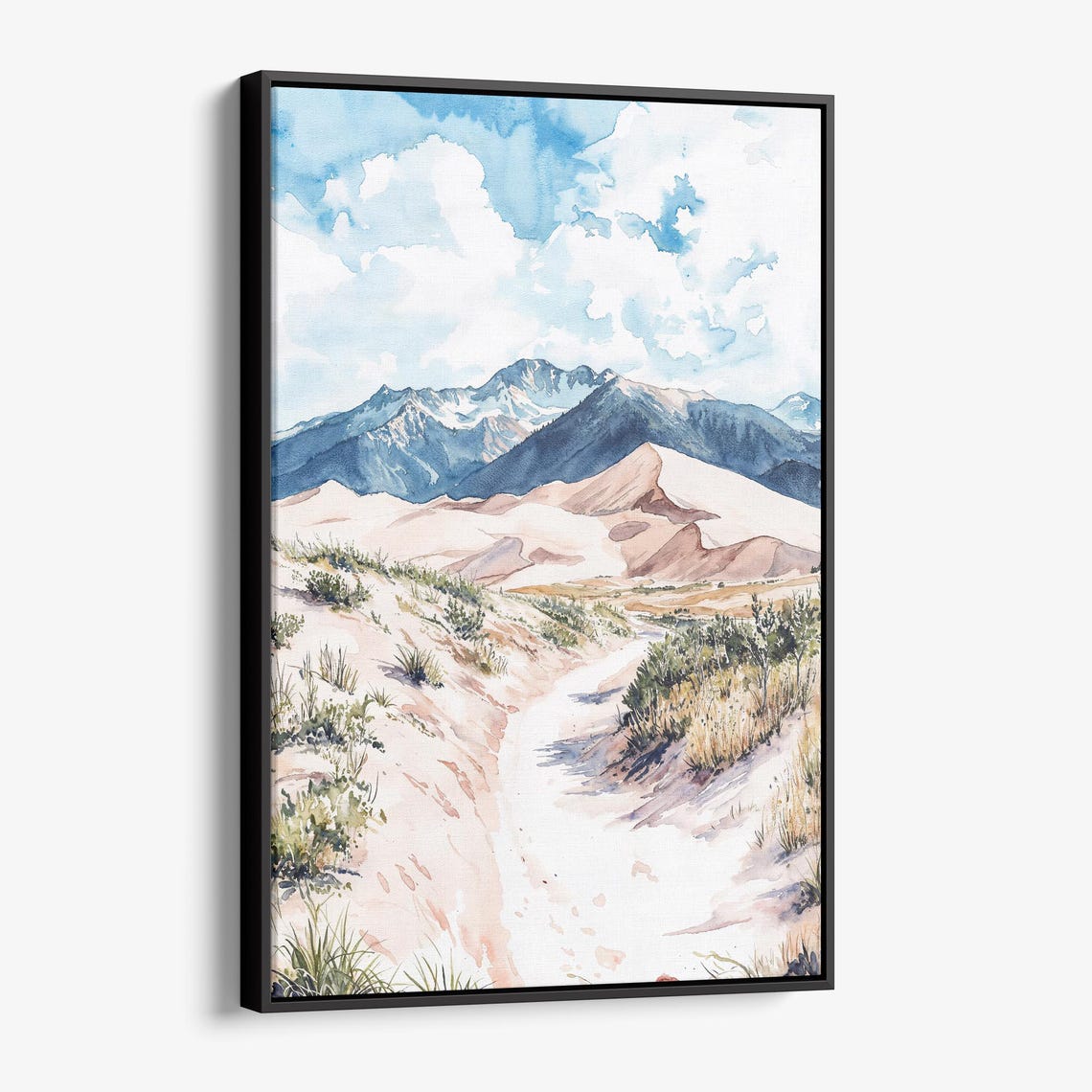 Great Sand Dunes Watercolor Desert Mountains Trail Landscape Wall Art