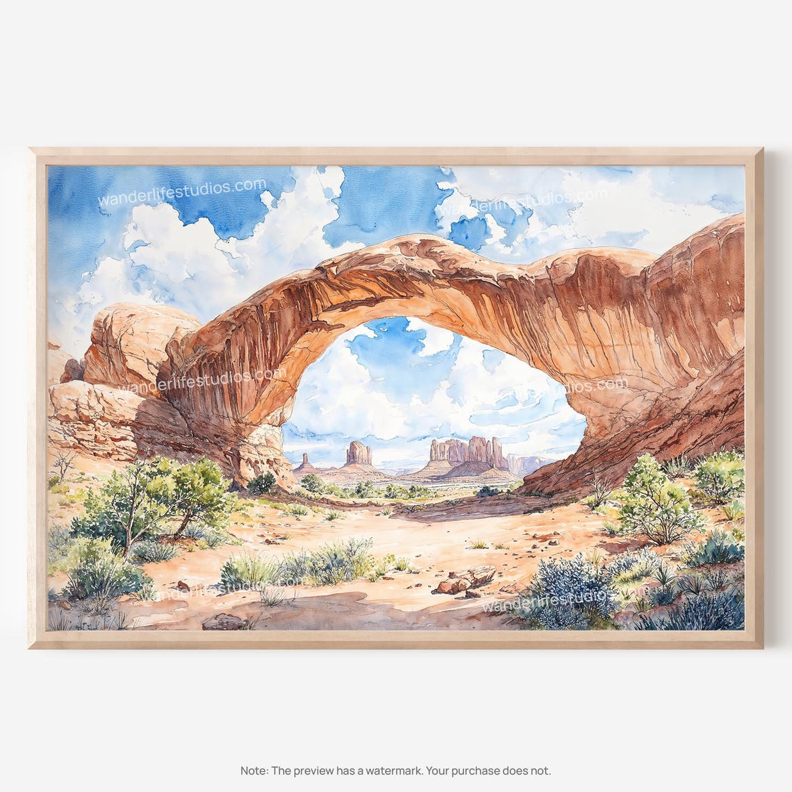 Arches National Park Watercolor with Towering Red Rock Arch Poster