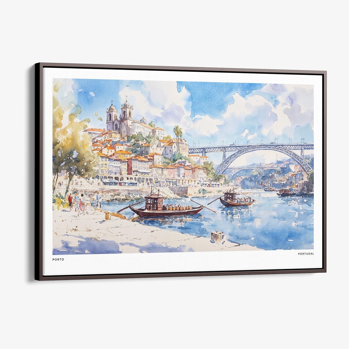 Porto Portugal Watercolor River Scene Travel Poster