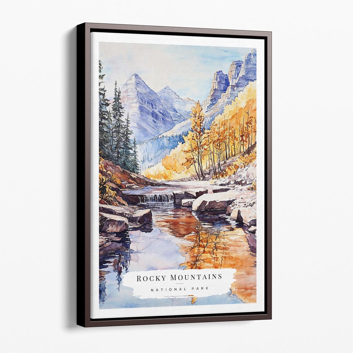 Rocky Mountains National Park Autumn Stream Watercolor Travel Poster