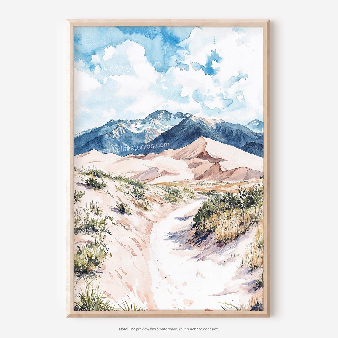 Great Sand Dunes Colorado Desert Mountains Watercolor Nature Print