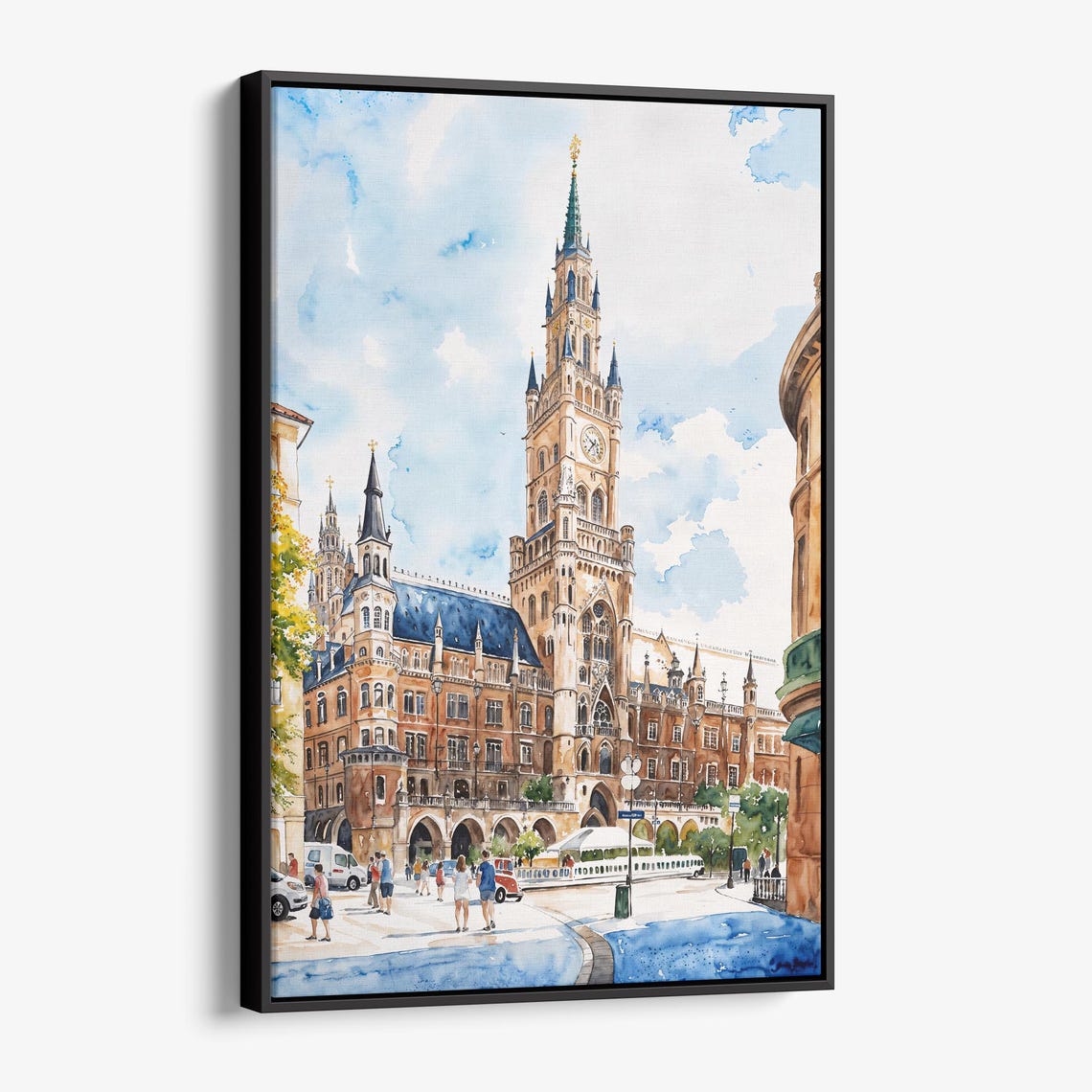 Munich Germany Gothic Town Hall Watercolor City Scene Art Poster