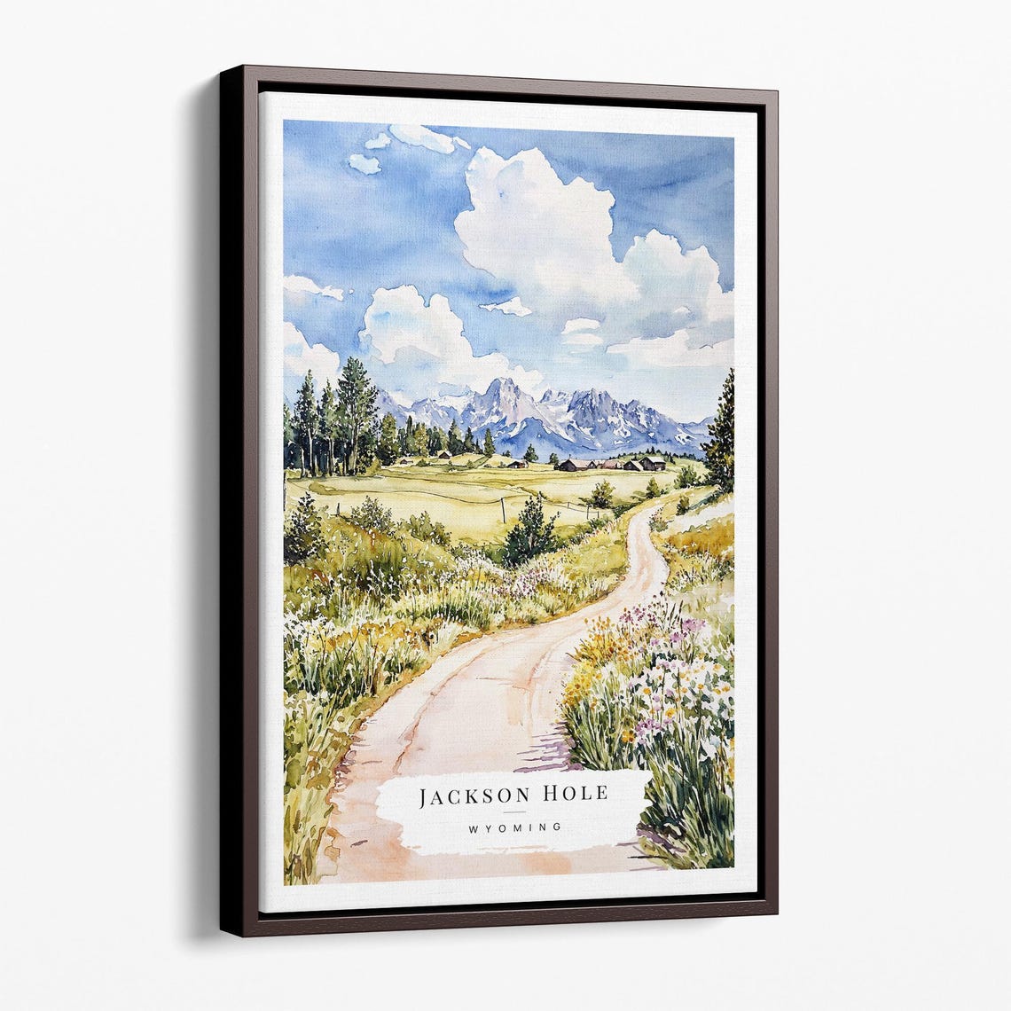 Jackson Hole Wyoming Watercolor Meadow Path Wildflowers Travel Poster