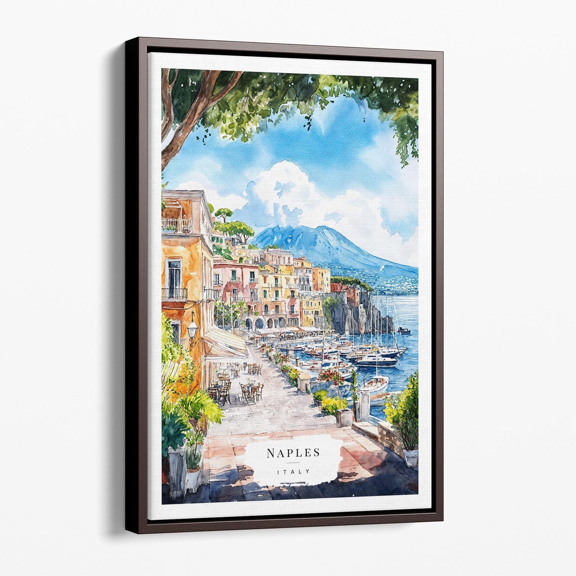 Naples Italy Vesuvius Harbor Watercolor Coastal Cityscape Poster
