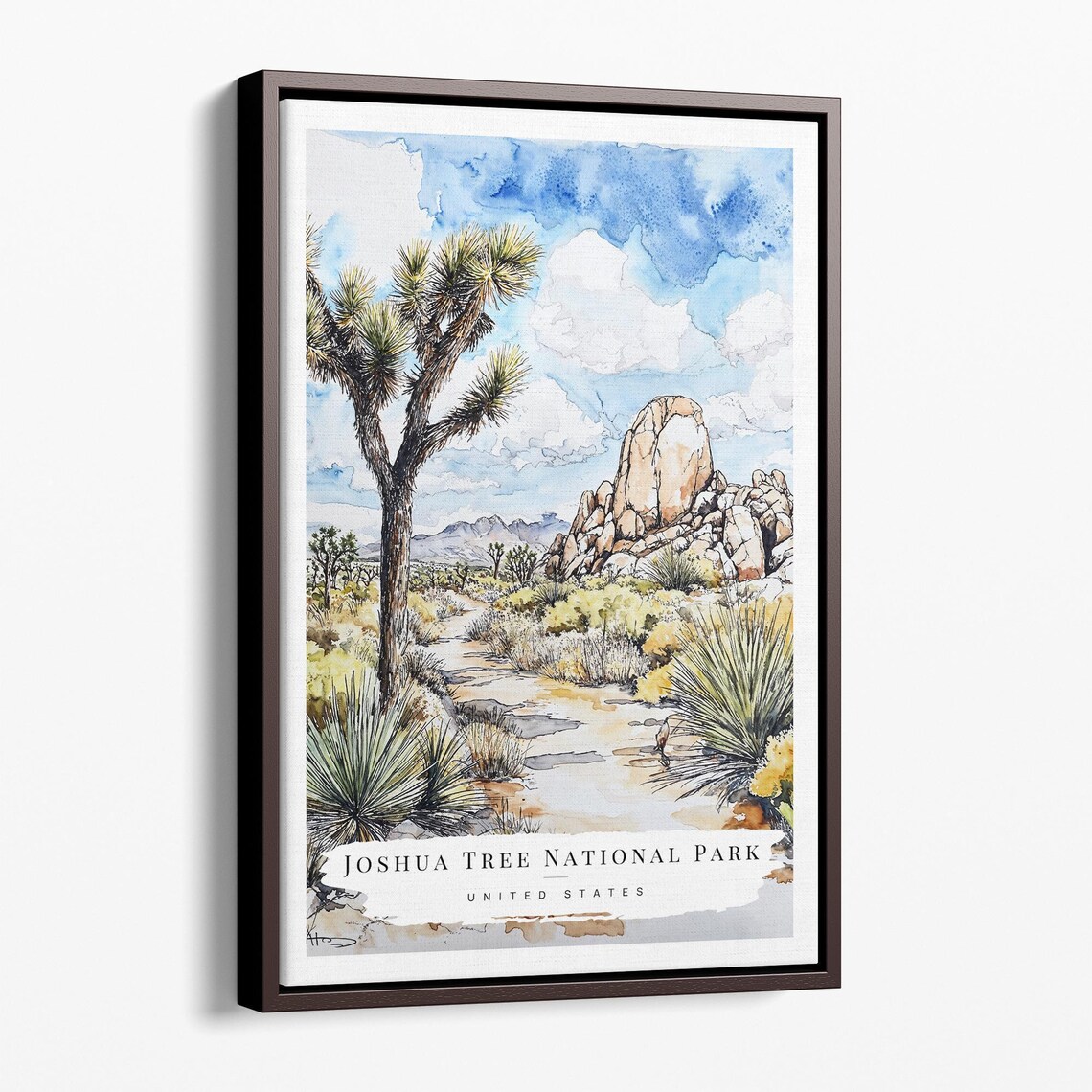 Joshua Tree National Park Desert Watercolor Rock Formation Poster