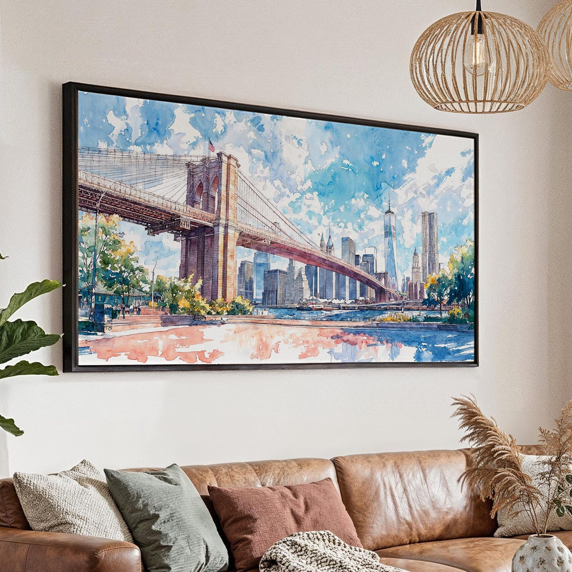 Brooklyn Bridge New York Skyline Watercolor Panorama City Poster