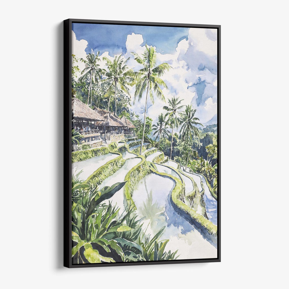 Tegallalang Rice Terrace Watercolor Poster Ubud Bali Landscape