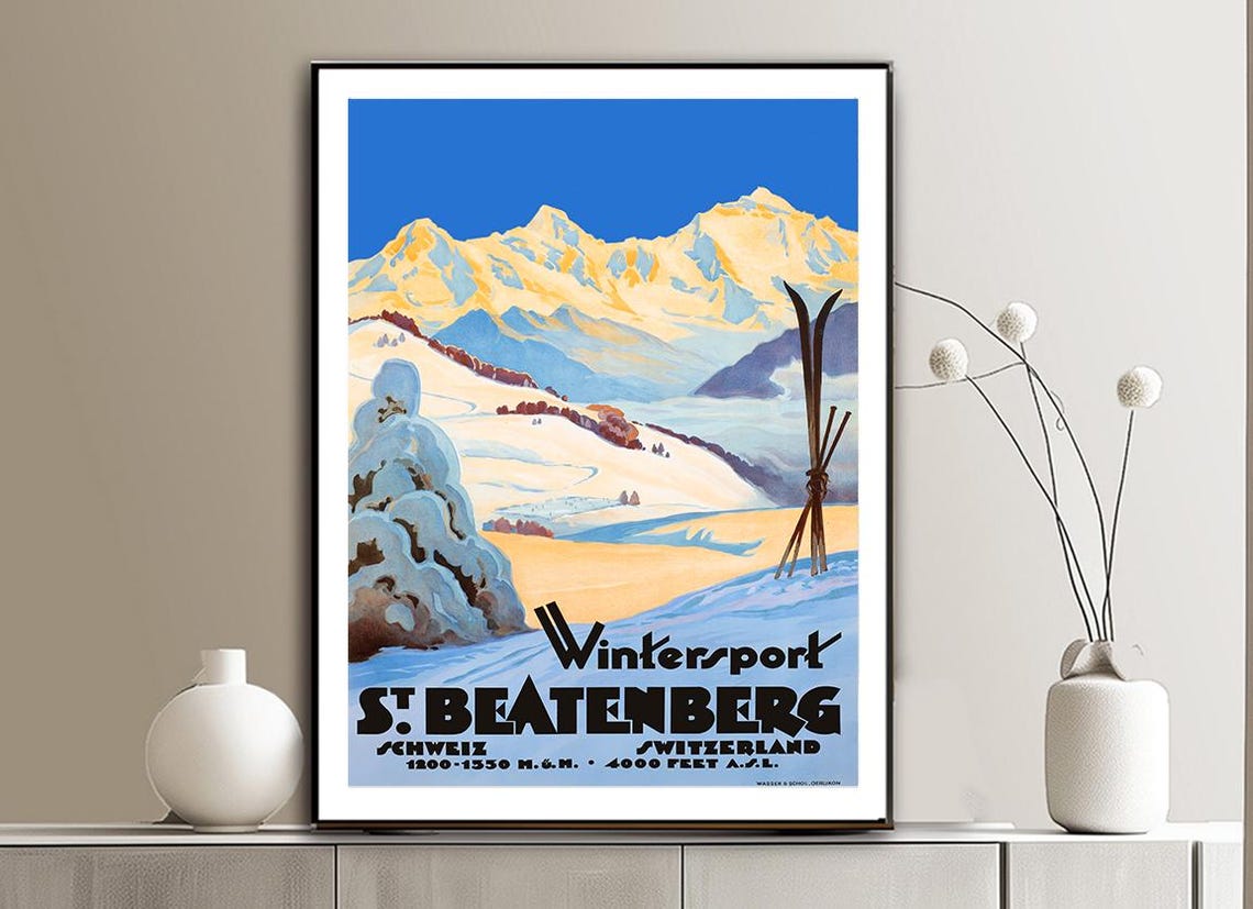 Wintersport St Beatenberg Switzerland Vintage Alpine Ski Travel Poster