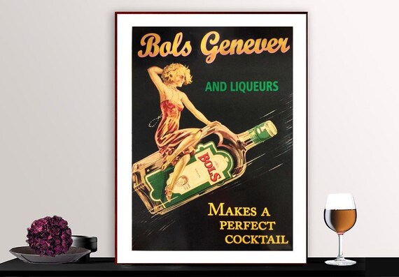 Bols Genever and Liqueurs Vintage Advertising Poster Makes Perfect Cocktail