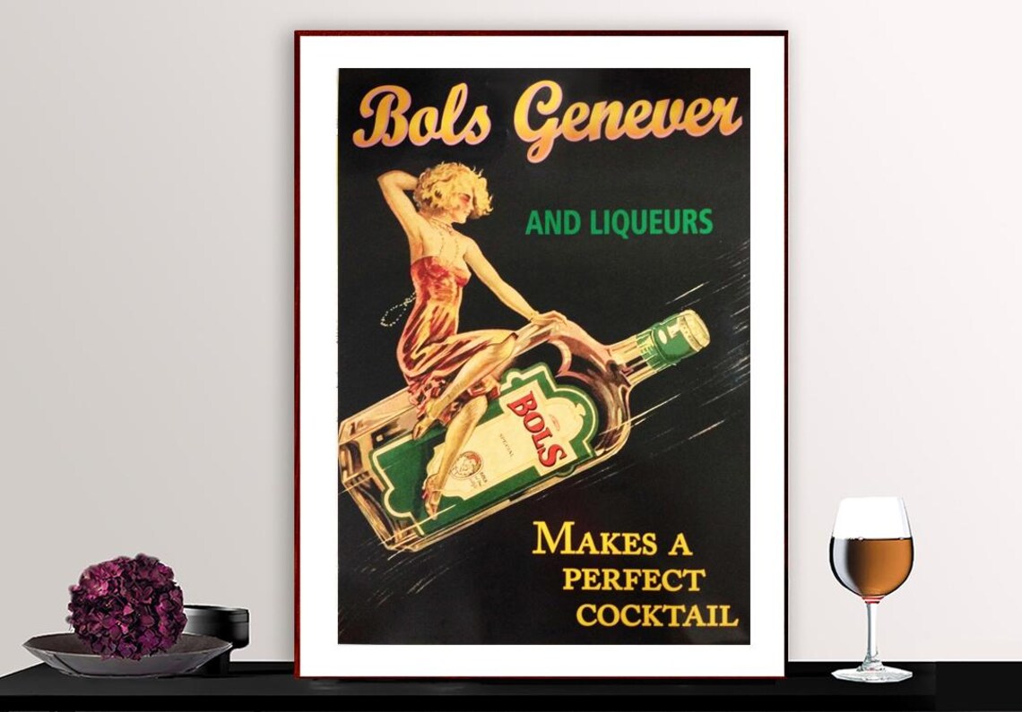 Bols Genever and Liqueurs Vintage Advertising Poster Makes Perfect Cocktail