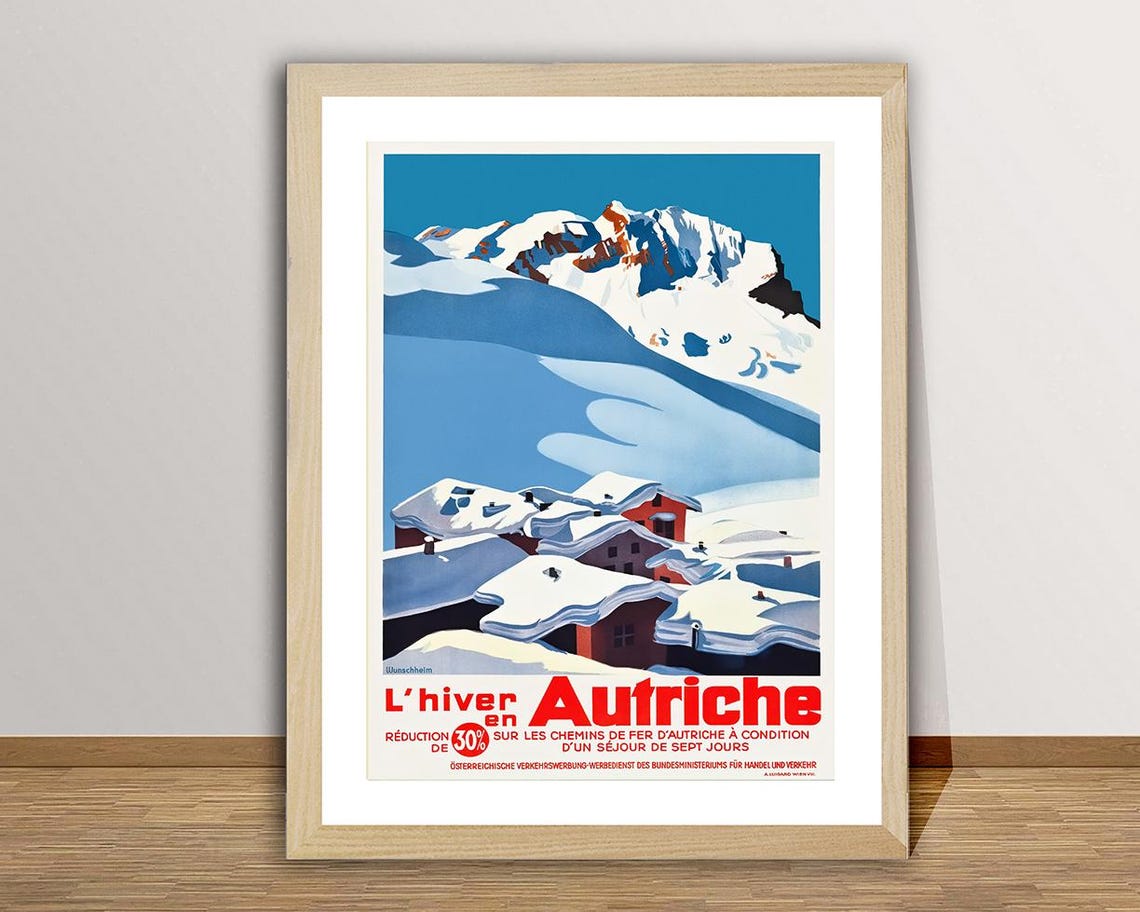 Winter in Austria Snowy Alpine Village Chalet Vintage Railway Poster - Image 2