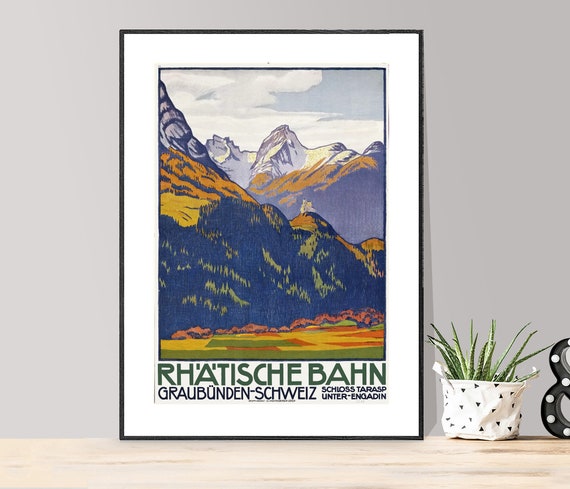 Rhatische Bahn Schweiz Vintage Travel Poster Poster Paper Sticker Or Print Gift Idea Wall Decor