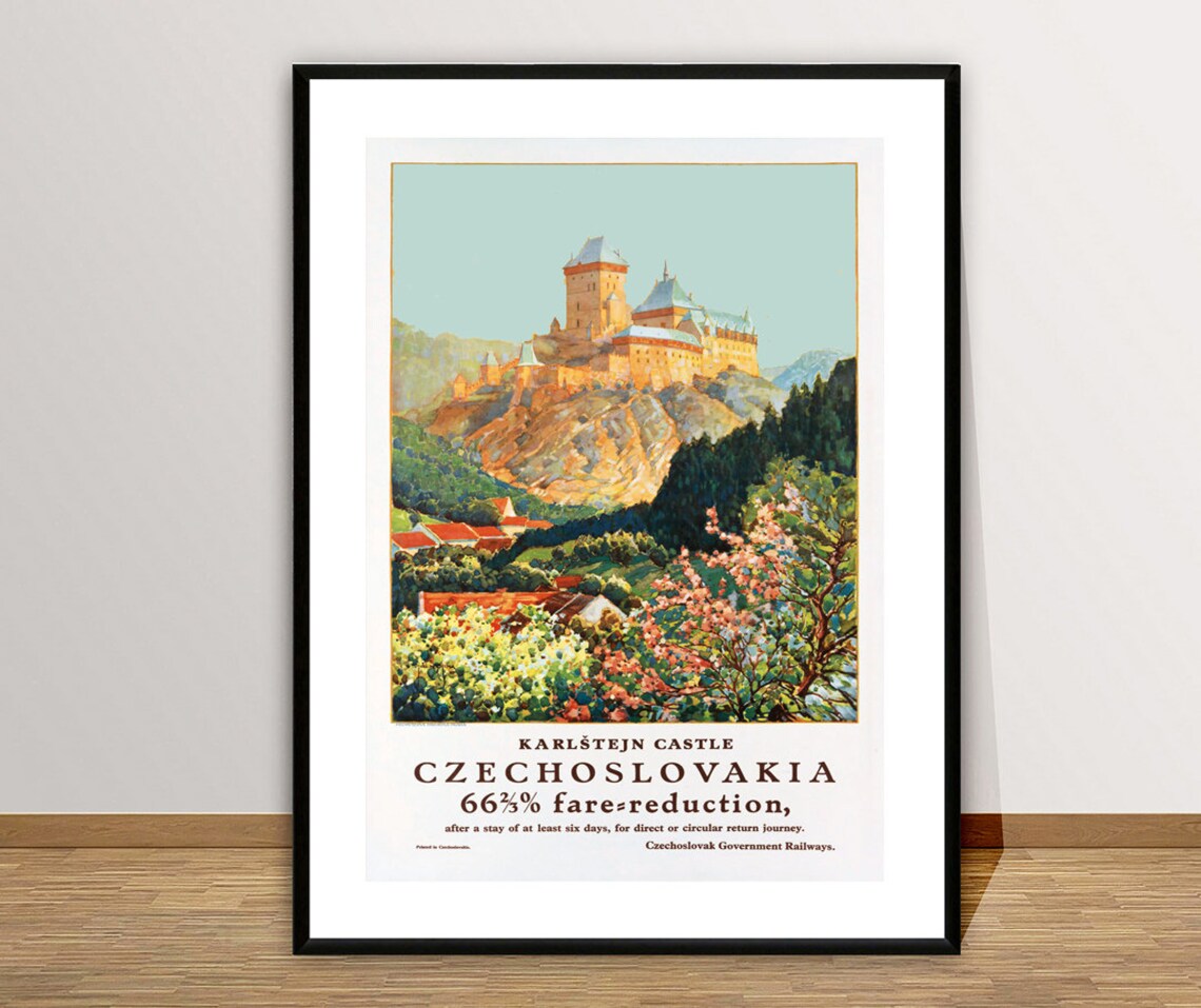 Karlstejn Castle Czechoslovakia Vintage Railway Travel Poster - Image 2