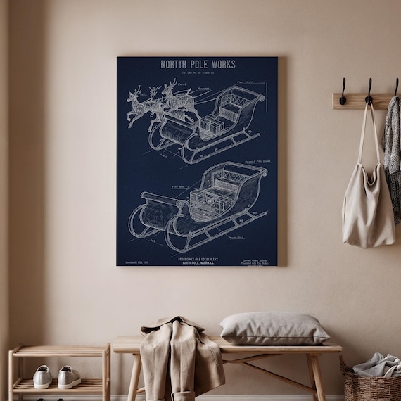 Santa Sleigh Patent North Pole Works Technical Drawing Poster