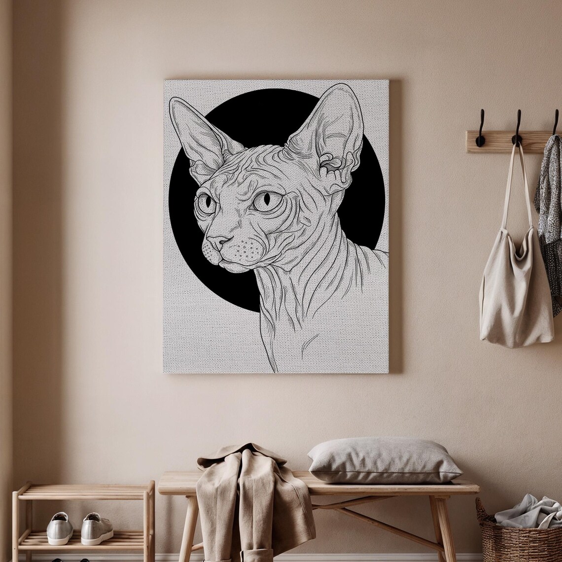 Sphynx Cat Canvas Art Minimalist Print Black And White Drawing Modern Pet Artwork Abstract Illustration Decor