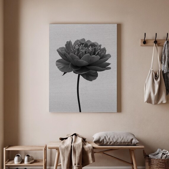 Black And White Flower Canvas Wall Art Minimalist Botanical Print Elegant Monochrome Floral Artwork For Living Room Bedroom