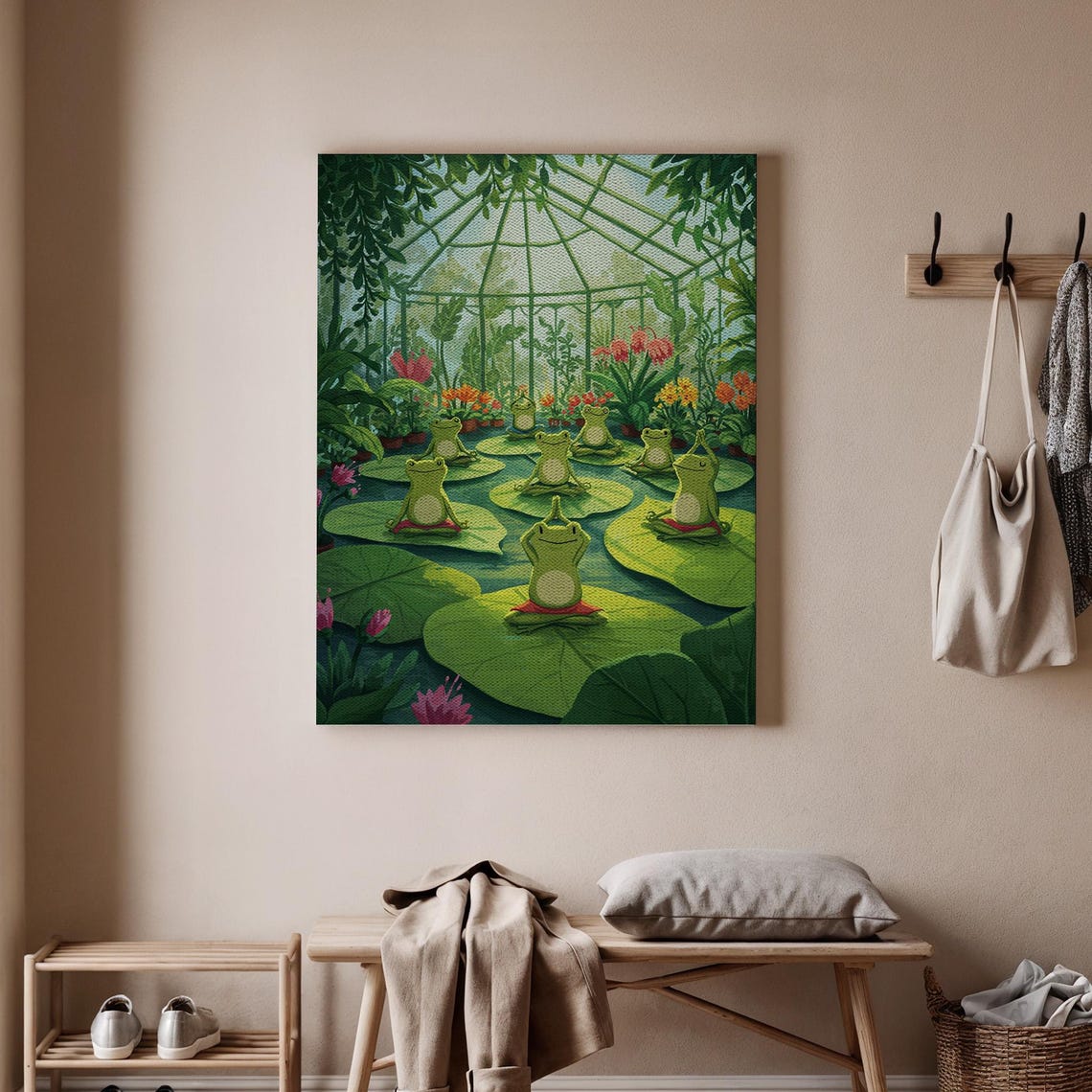 Frog Yoga Art Print Whimsical Poster Peaceful Meditation Canvas Funny Animal Decor Garden Wall