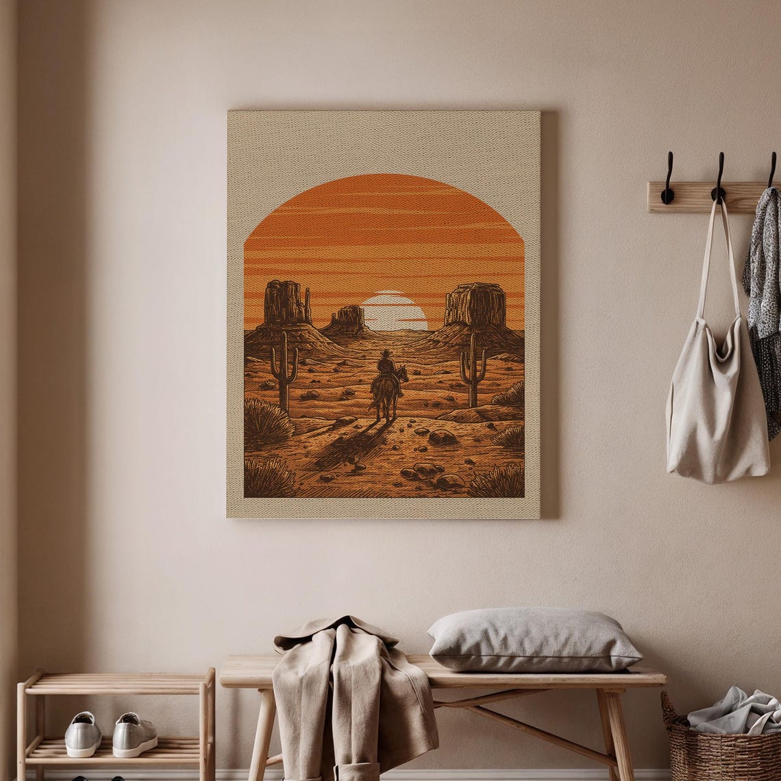 Cowboy Sunset Desert Mesas Rider Southwest Western Arch Art Poster