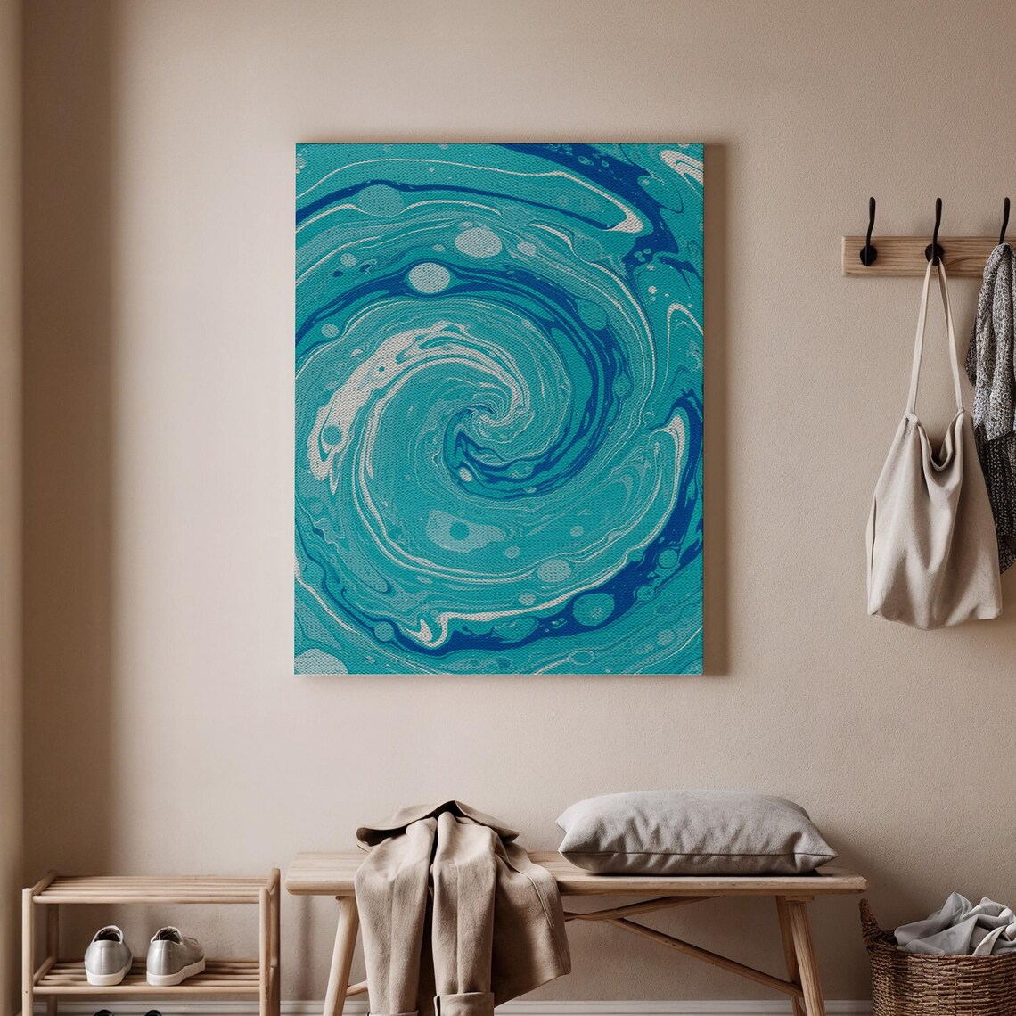 Abstract Ocean Swirl Canvas Art Blue Waves Print Fluid Decor Modern Water Design Vibrant Oceaninspired Wall