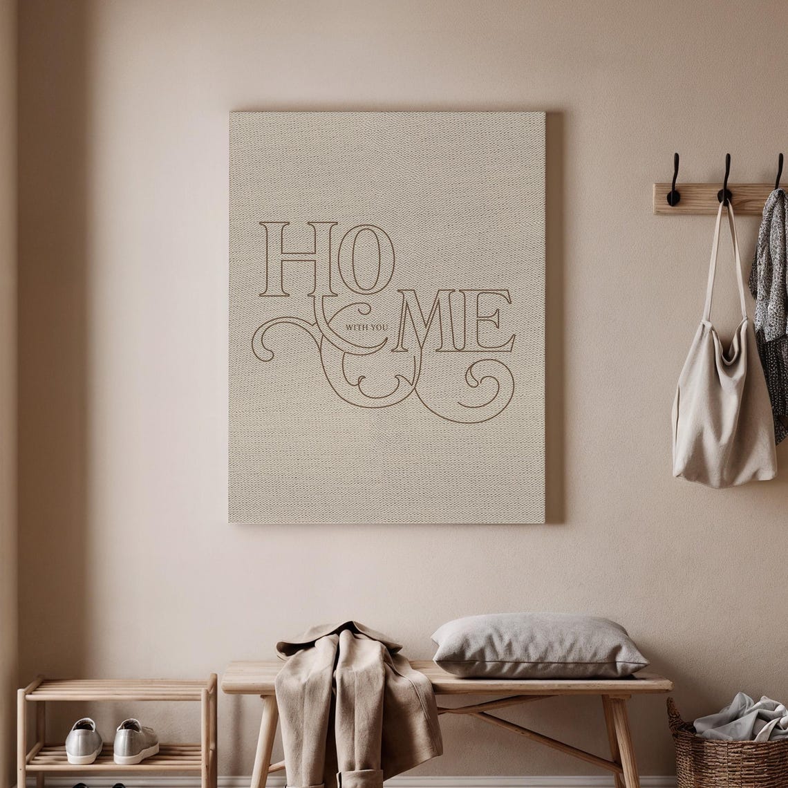 Home With You Minimal Neutral Typography Serif Line Art Poster