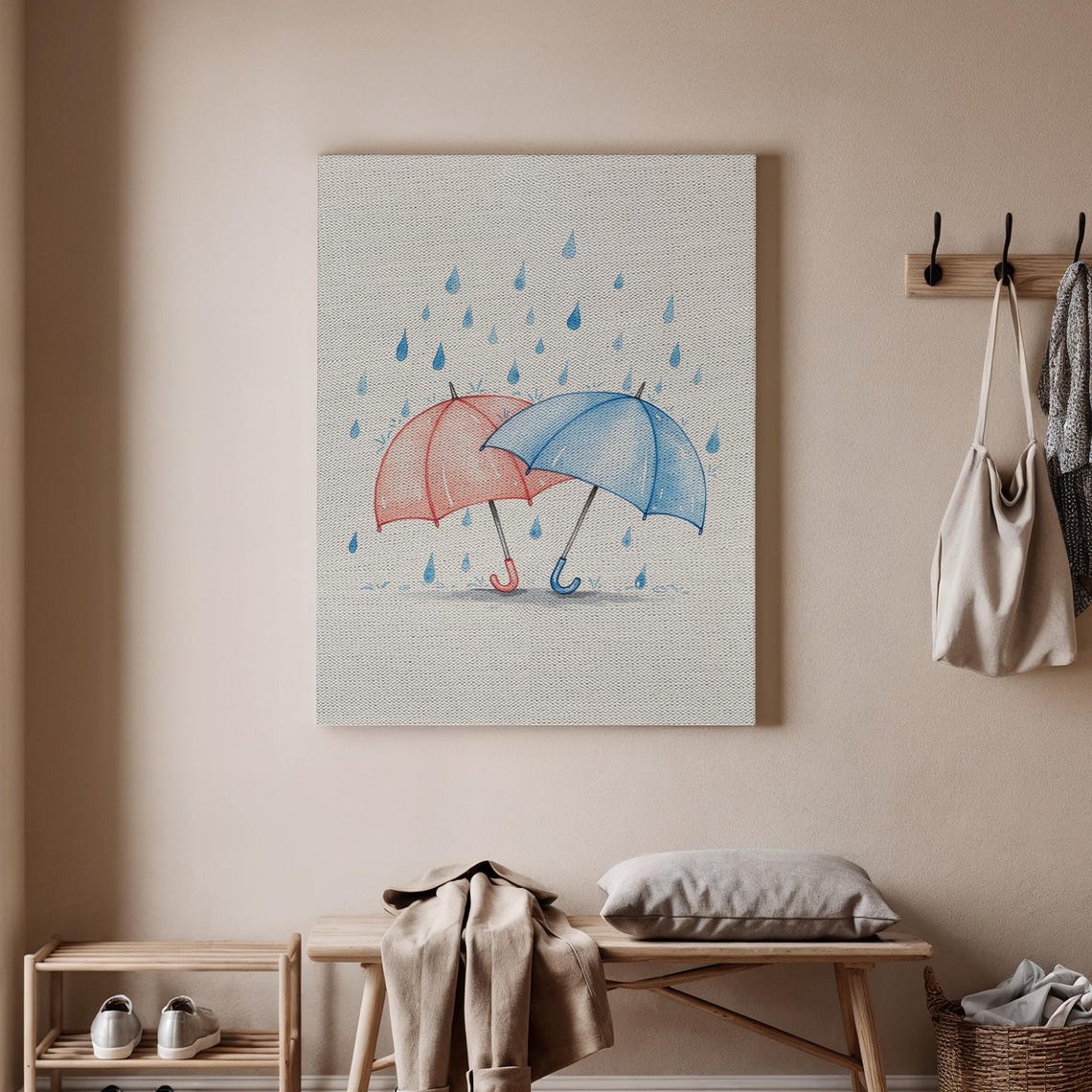 Cute Romantic Pink Blue Umbrella Couple Rainy Day Love Poster