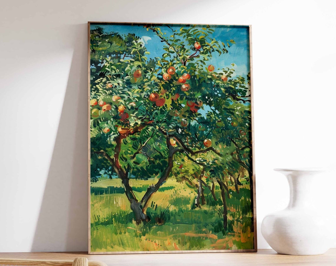 Twisted Old Apple Tree in Bright Sunny Meadow Impressionist Poster