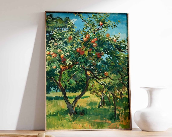 Apple Orchard Poster Kitchen Decor Food Print Farmhouse Wall Art Rustic Print Fruit Orchard Art Country Home Decor Vintage Poster