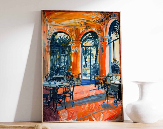 Orange and Blue Casino Terrace Arched Windows Bold Art Poster