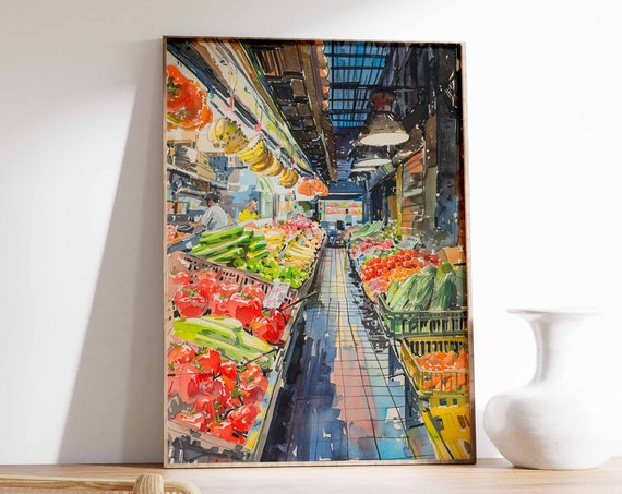 Fruit And Vegetable Market Poster Farmers Market Wall Art Food Print Kitchen Decor Rustic Food And Drink Art Food Poster Food Art