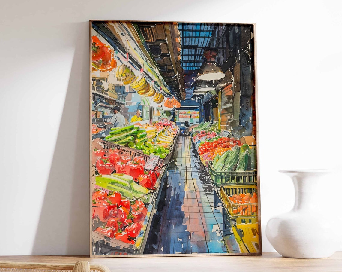 Fruit And Vegetable Market Poster Farmers Market Wall Art Food Print Kitchen Decor Rustic Food And Drink Art Food Poster Food Art