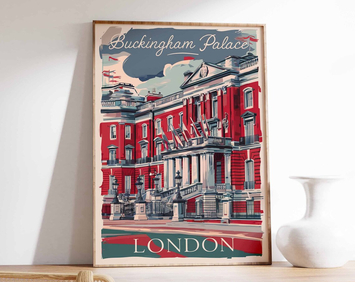 Buckingham Palace Crimson Red Facade London Royal Landmark Poster