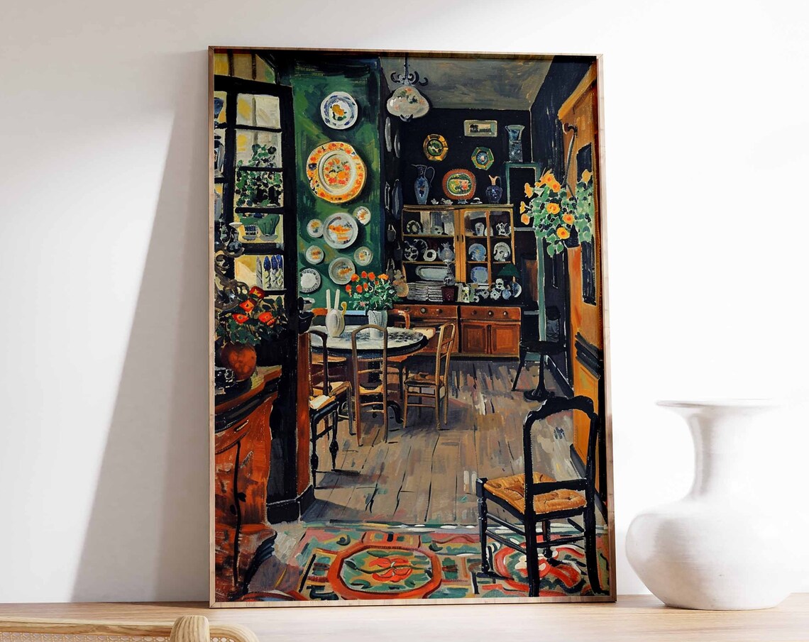 Cozy Dining Room Decorative Plates Green Wall Home Style Art Print