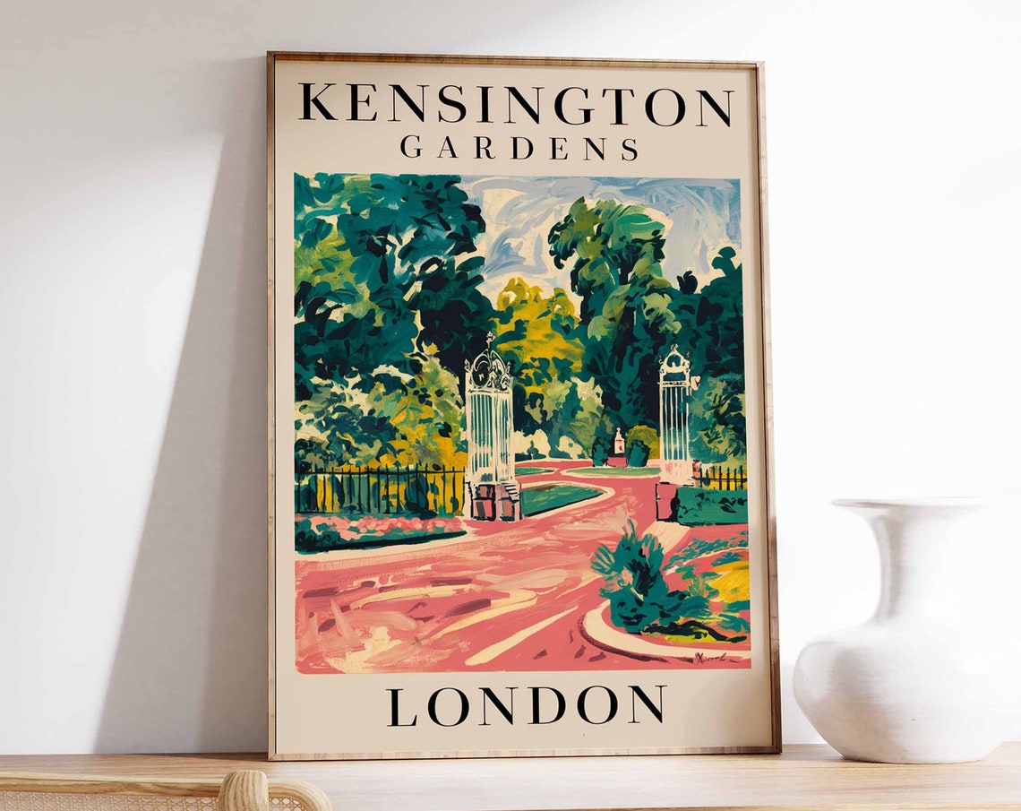 Kensington Gardens London Park Gates Painterly Travel Poster