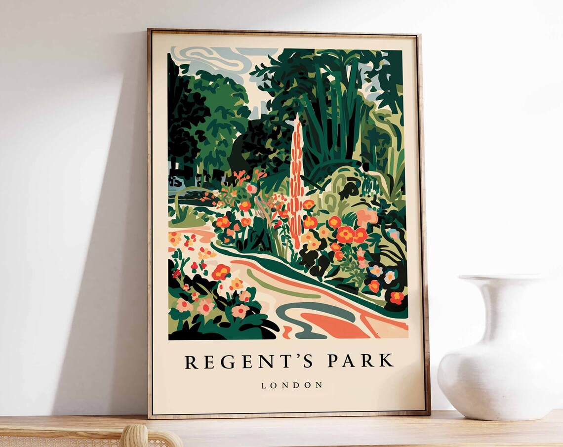 Regents Park London Botanical Garden Path Vintage Art Poster