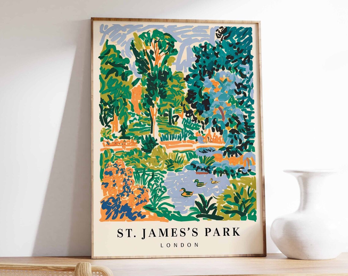 St James Park London Duck Pond Impressionist Garden Art Poster - Image 4