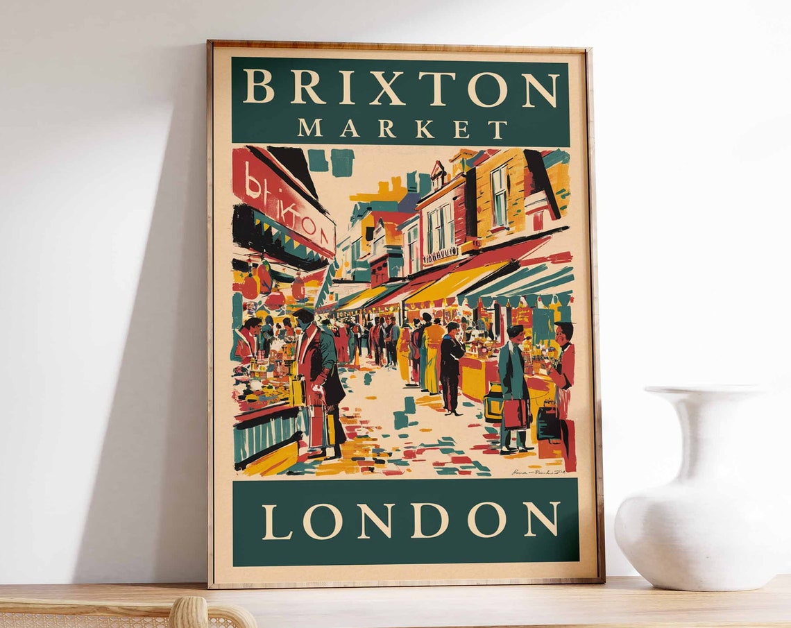 Brixton Market Poster London Print London Art London Poster London Travel Print William Morris Print Retro London Art