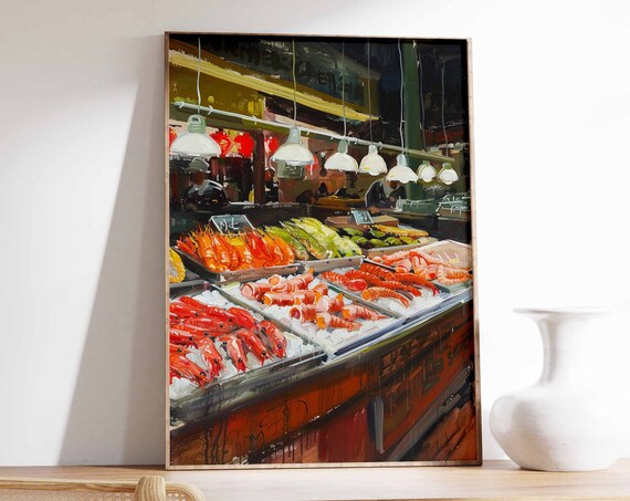 Asian Seafood Market Poster Seafood Print Food Poster Fish Market Print Kitchen Decor Asian Decor Oriental Art Print Seafood Art