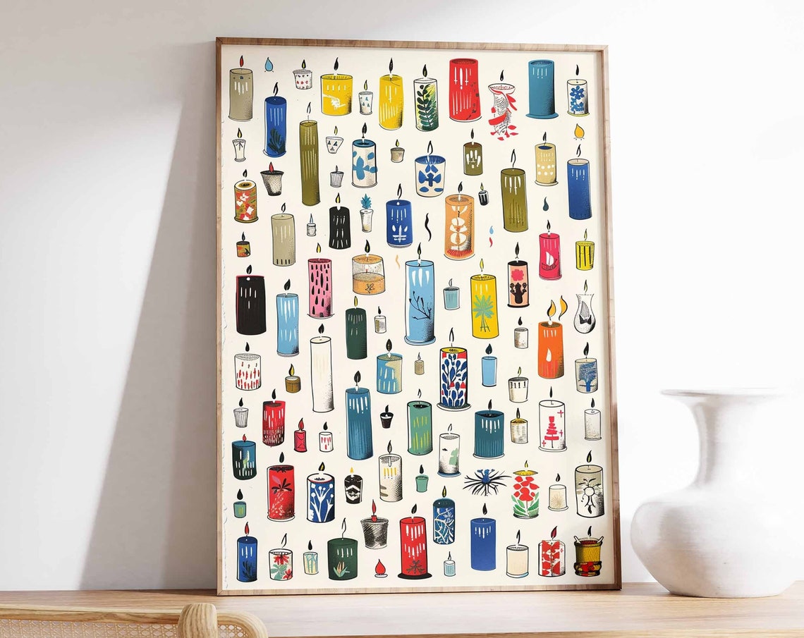 Colorful Hand Drawn Candle Collection Illustrated Wall Decor Poster