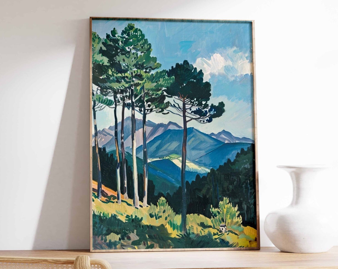 Tall Pine Trees Alpine Ridge Summer Landscape Nature View Art Print