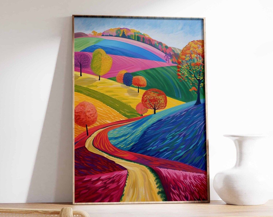 Rainbow Rolling Hills Colorful Fauvist Landscape Art Print Wall Decor