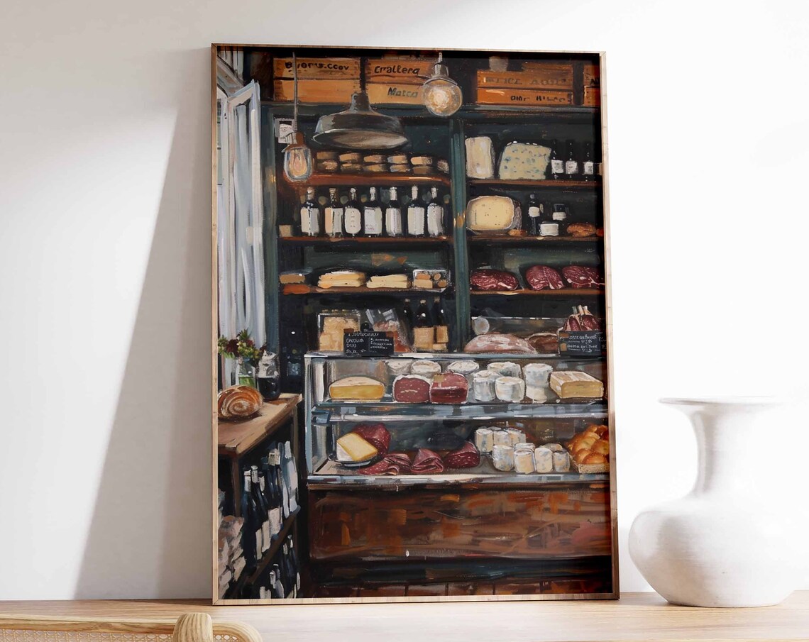 Vintage Deli Cheese Wine and Cured Meats Painting Art Poster