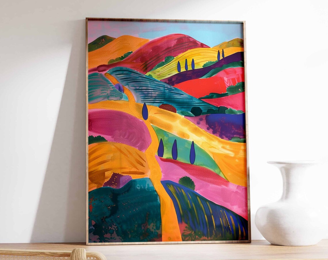Rainbow Hills With Cypress Trees Fauvist Landscape Art Print