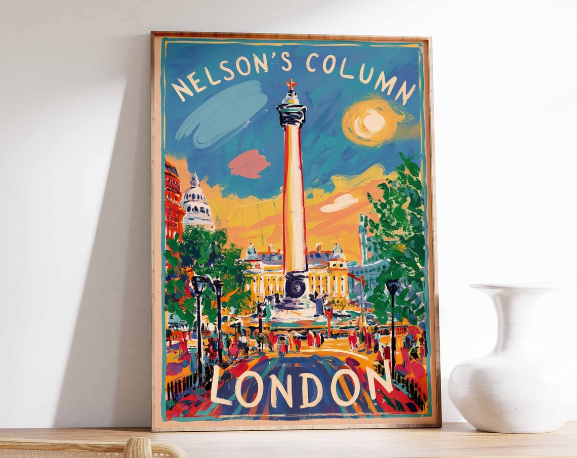 Nelsons Column Trafalgar Square Painterly Sunset London Poster