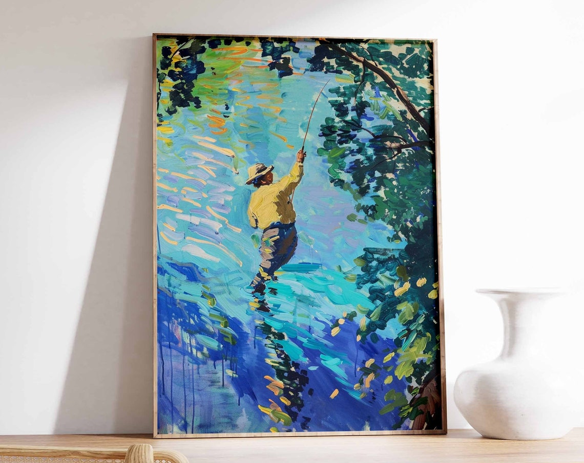 Fly Fishing Poster Fishing Wall Art Gift For Fisherman Angling Art Floral Print Botanical Decor Outdoor Poster Adventure Poster