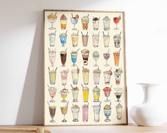 Milkshake Poster Milkshake Art Cafe Decor Kitchen Decor Food Poster Food Print Dessert Poster Food Gift Drinks Poster