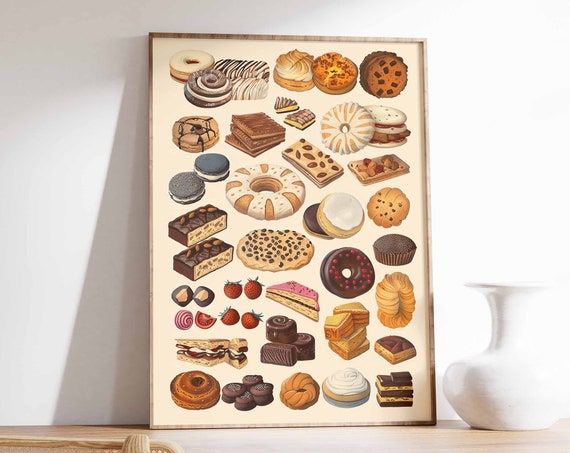 Biscuits Poster Cakes Poster Dessert Print Bakery Art Sweet Treats Poster Pastry Art Confectionery Art Kitchen Decor Kitchen Poster
