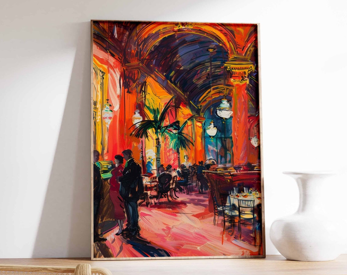 Casino Night Crowded Tables Arches Vibrant Nightlife Art Poster