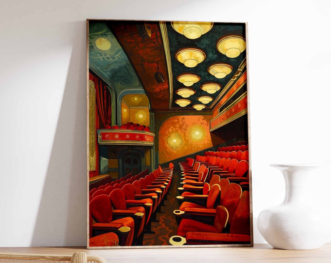 Grand Vintage Theater Auditorium Ornate Ceiling Classic Movie Art Poster