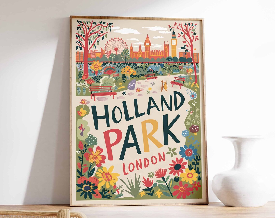 Holland Park London Colorful Floral Garden Travel Art Poster